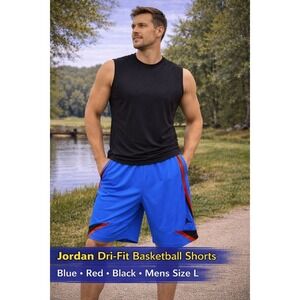 Jordan Dri Fit Basketball Shorts Blue Red Black Mens Size L